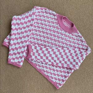 Pink & White Checkerboard Soft Cropped Crewneck Sweater 2XL